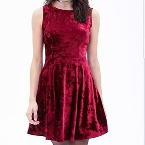Maroon Wine Velvet Skater Flare Dress S Forever 21